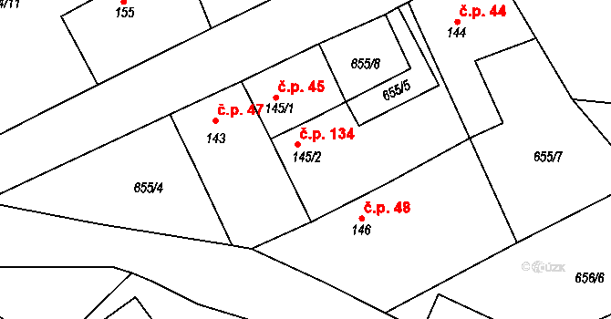 Žernovka 134, Mukařov na parcele st. 145/2 v KÚ Žernovka, Katastrální mapa