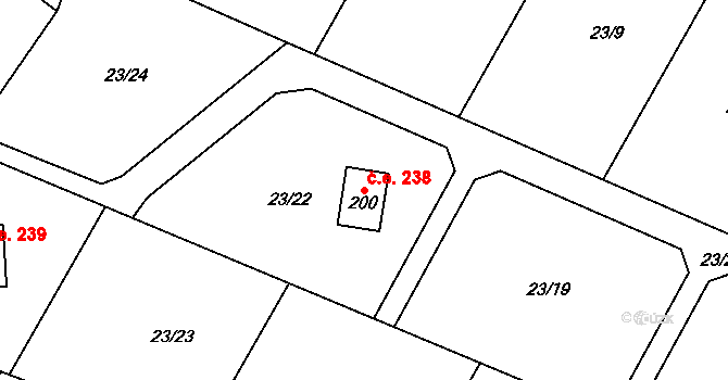 Malý Ratmírov 238, Blažejov na parcele st. 200 v KÚ Malý Ratmírov, Katastrální mapa