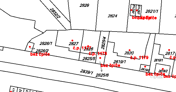 Předměstí 1178, Litoměřice na parcele st. 2826 v KÚ Litoměřice, Katastrální mapa