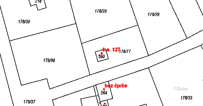 Lhotka 127, Svinaře na parcele st. 590 v KÚ Svinaře, Katastrální mapa