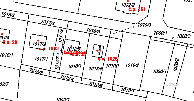 Zruč nad Sázavou 1026 na parcele st. 1018/3 v KÚ Zruč nad Sázavou, Katastrální mapa