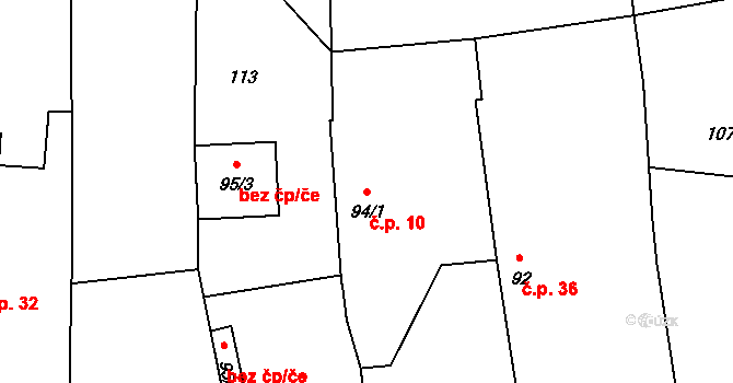Prčice 10, Sedlec-Prčice na parcele st. 94/1 v KÚ Prčice, Katastrální mapa