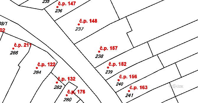 Milešovice 157 na parcele st. 238 v KÚ Milešovice, Katastrální mapa