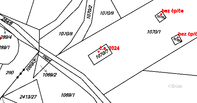 Trnovany 2024, Teplice na parcele st. 1070/7 v KÚ Teplice-Trnovany, Katastrální mapa