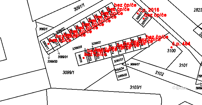 Hranice 16, Karviná na parcele st. 3099/20 v KÚ Karviná-město, Katastrální mapa