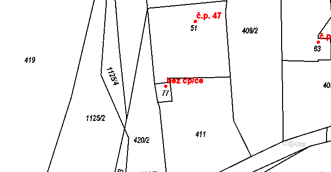 Hromnice 41673034 na parcele st. 77 v KÚ Chotiná, Katastrální mapa