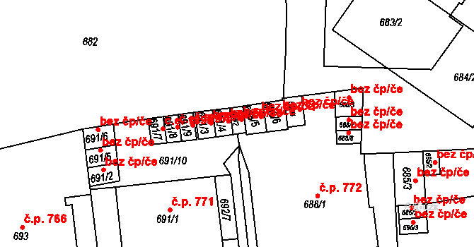 Teplice 42089034 na parcele st. 688/2 v KÚ Teplice, Katastrální mapa