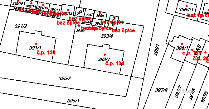Branka u Opavy 134 na parcele st. 393/1 v KÚ Branka u Opavy, Katastrální mapa
