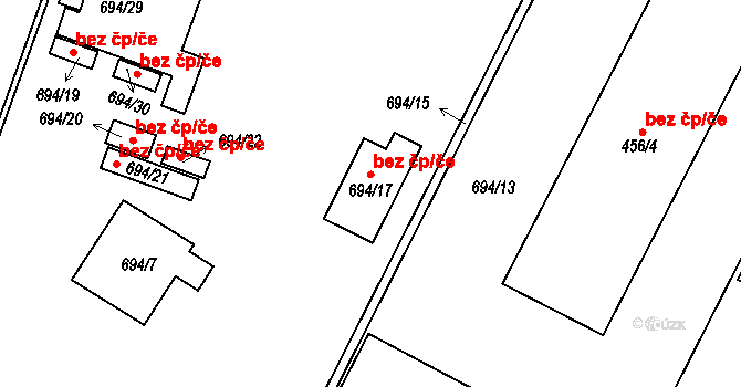 Zruč-Senec 43484034 na parcele st. 694/17 v KÚ Zruč, Katastrální mapa