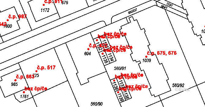 Třebíč 43594034 na parcele st. 1135 v KÚ Podklášteří, Katastrální mapa