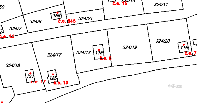 Pelhřimov 6, Cheb na parcele st. 115 v KÚ Dolní Pelhřimov, Katastrální mapa