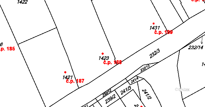 Buchlovice 188 na parcele st. 1423 v KÚ Buchlovice, Katastrální mapa