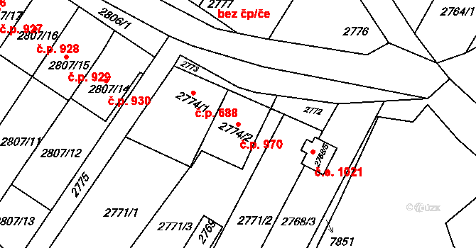 Nivnice 970 na parcele st. 2774/2 v KÚ Nivnice, Katastrální mapa