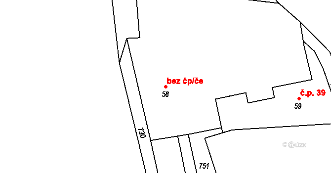 Lípa 50120034 na parcele st. 58 v KÚ Petrkov, Katastrální mapa