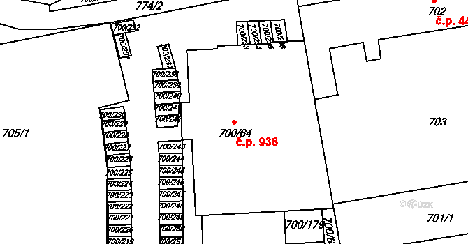 Rajhrad 936 na parcele st. 700/64 v KÚ Rajhrad, Katastrální mapa