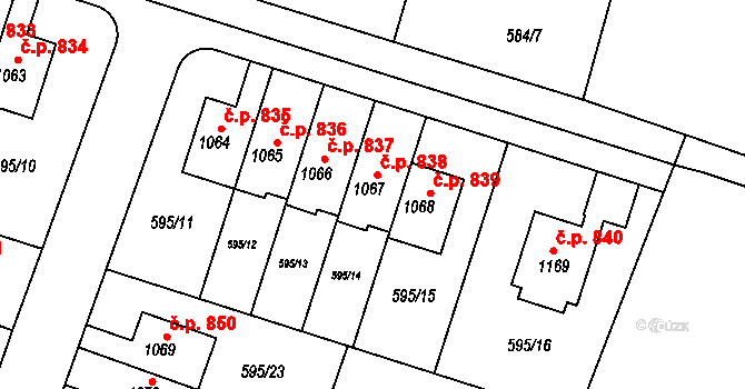 Líbeznice 838 na parcele st. 1067 v KÚ Líbeznice, Katastrální mapa