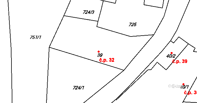 Lhota u Chroustovic 32, Chroustovice na parcele st. 39 v KÚ Lhota u Chroustovic, Katastrální mapa