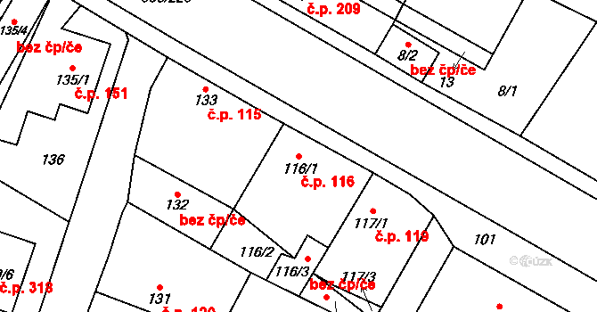 Chotíkov 116 na parcele st. 116/1 v KÚ Chotíkov, Katastrální mapa