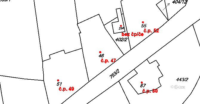 Mlékojedy 47, Neratovice na parcele st. 46 v KÚ Mlékojedy u Neratovic, Katastrální mapa