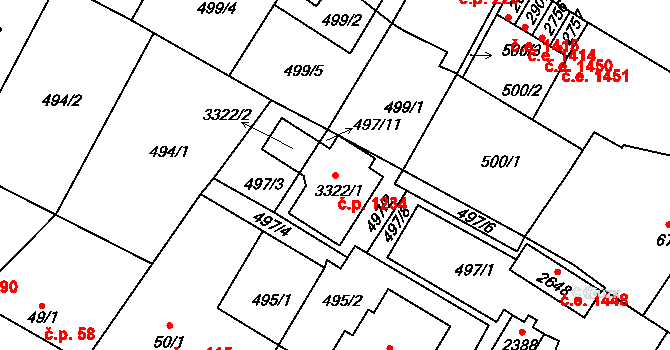 Sezimovo Ústí 1234 na parcele st. 3322/1 v KÚ Sezimovo Ústí, Katastrální mapa