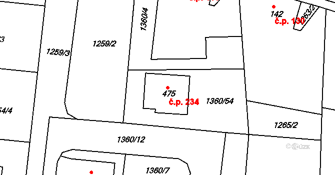 Dražice 234 na parcele st. 475 v KÚ Dražice u Tábora, Katastrální mapa