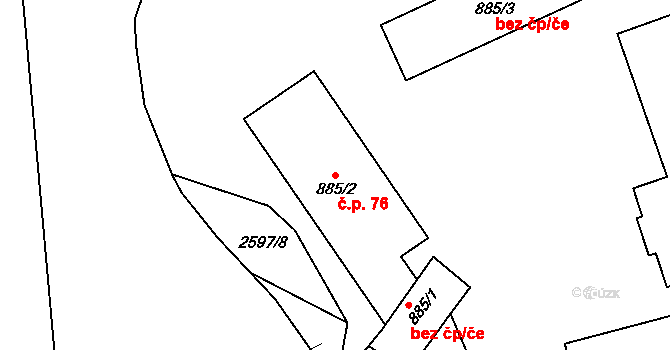 Velké Předměstí 76, Horšovský Týn na parcele st. 885/2 v KÚ Horšovský Týn, Katastrální mapa