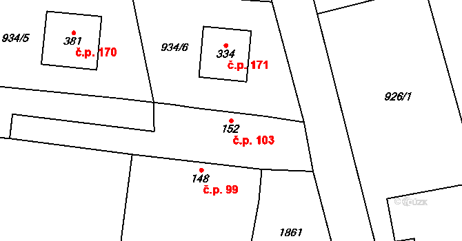 Žinkovy 103 na parcele st. 152 v KÚ Žinkovy, Katastrální mapa