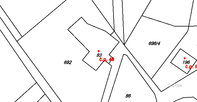 Rožmitál 49, Broumov na parcele st. 83 v KÚ Rožmitál, Katastrální mapa