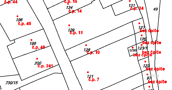 Broumov 10 na parcele st. 128 v KÚ Broumov, Katastrální mapa