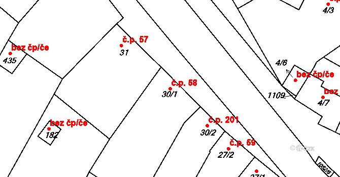 Cetkovice 58 na parcele st. 30/1 v KÚ Cetkovice, Katastrální mapa