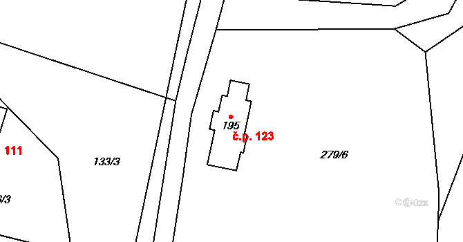 Obora 123 na parcele st. 195 v KÚ Obora u Tachova, Katastrální mapa