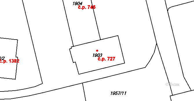 Mohelnice 727 na parcele st. 1903 v KÚ Mohelnice, Katastrální mapa