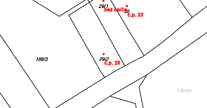 Olšovice 25 na parcele st. 29/2 v KÚ Olšovice, Katastrální mapa