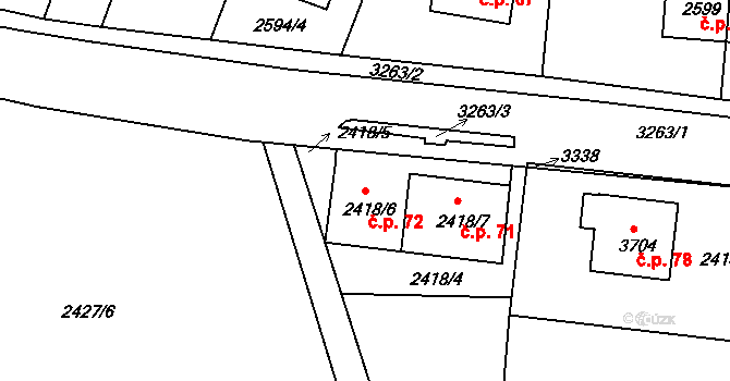 Vodná 72, Kamenice nad Lipou na parcele st. 2418/6 v KÚ Kamenice nad Lipou, Katastrální mapa