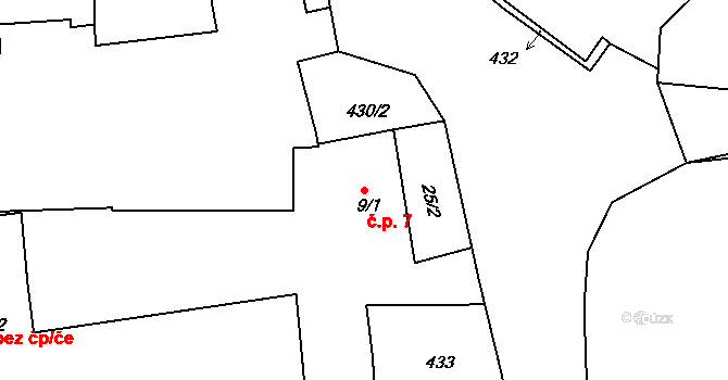 Horní Nerestce 7, Nerestce na parcele st. 9/1 v KÚ Horní Nerestce, Katastrální mapa