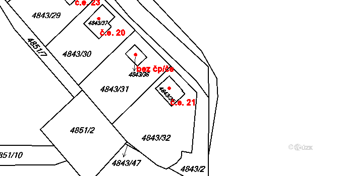 Dlouhé Pole 21, Benešov na parcele st. 4843/35 v KÚ Benešov u Prahy, Katastrální mapa