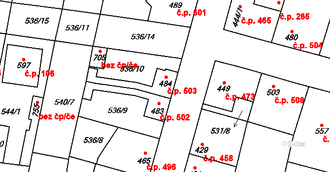 Lenešice 503 na parcele st. 484 v KÚ Lenešice, Katastrální mapa