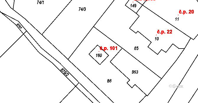Počeplice 101, Štětí na parcele st. 160 v KÚ Počeplice, Katastrální mapa