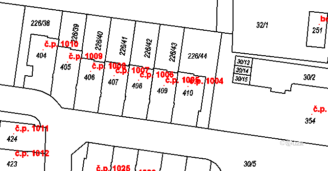 Vysoký Újezd 1005 na parcele st. 409 v KÚ Vysoký Újezd u Berouna, Katastrální mapa