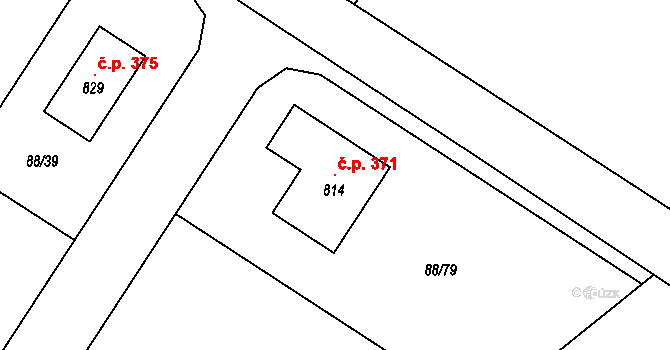 Trnová 371 na parcele st. 814 v KÚ Trnová u Plzně, Katastrální mapa