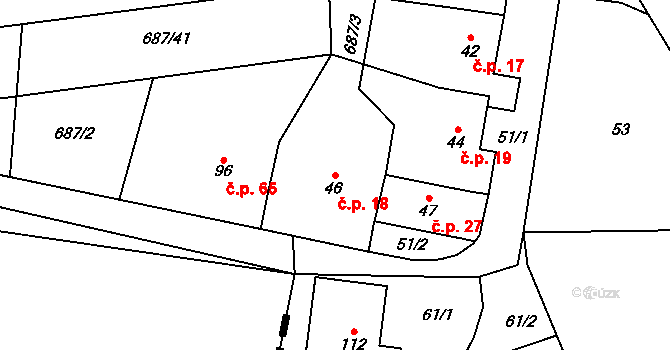 Hamry 18, Plumlov na parcele st. 46 v KÚ Hamry, Katastrální mapa