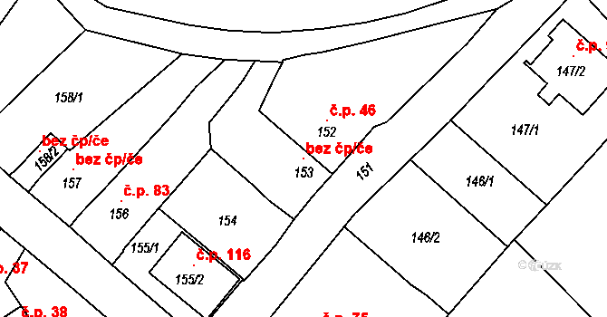 Počenice-Tetětice 107465035 na parcele st. 153 v KÚ Tetětice, Katastrální mapa