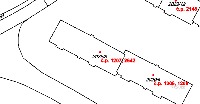 Znojmo 1207,2642 na parcele st. 2029/3 v KÚ Znojmo-město, Katastrální mapa