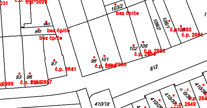 Znojmo 2985 na parcele st. 101 v KÚ Znojmo-Louka, Katastrální mapa