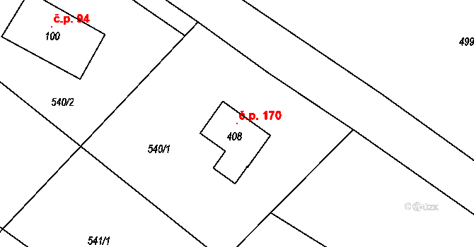 Souvrať 170, Mostek na parcele st. 408 v KÚ Souvrať, Katastrální mapa