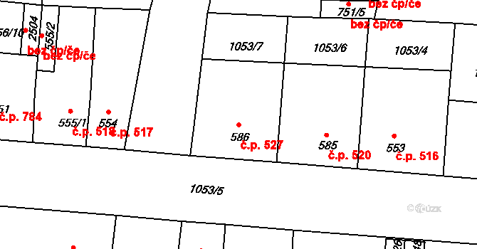 Nymburk 527 na parcele st. 586 v KÚ Nymburk, Katastrální mapa
