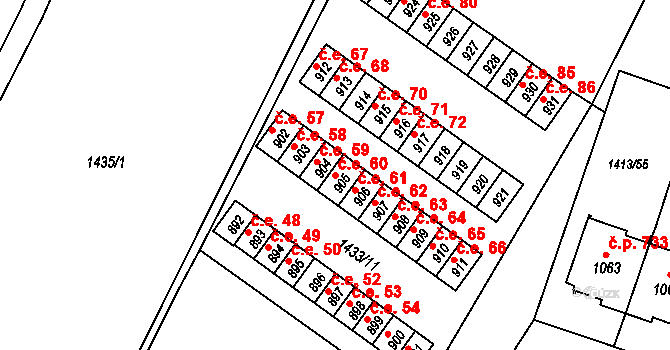 Brtnice 60 na parcele st. 905 v KÚ Brtnice, Katastrální mapa