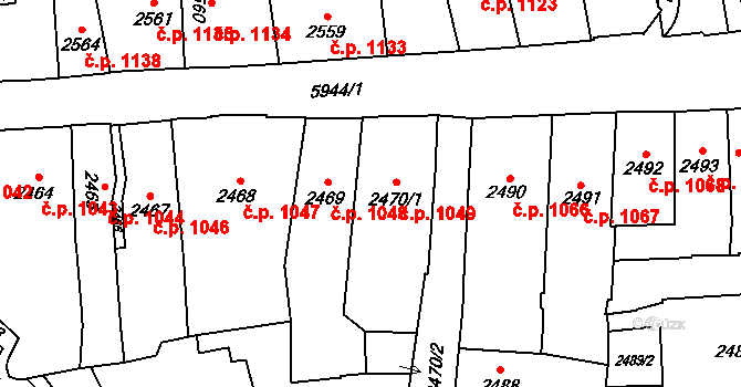 Jihlava 1049 na parcele st. 2470/1 v KÚ Jihlava, Katastrální mapa