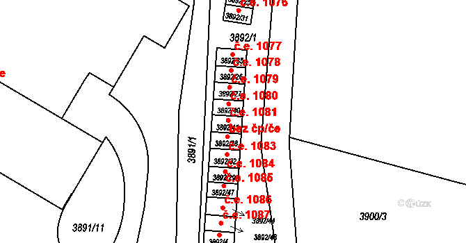 Jihlava 1081 na parcele st. 3892/41 v KÚ Jihlava, Katastrální mapa