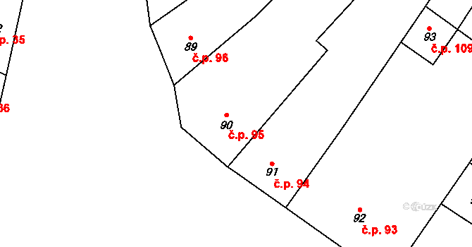 Rožďalovice 95 na parcele st. 90 v KÚ Rožďalovice, Katastrální mapa